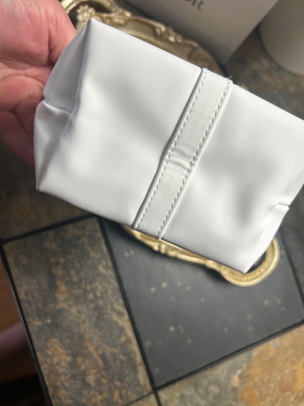 Dior Whilte Fold-Top Pouch with Embossed Logo - Picture 3 of 7